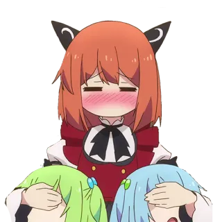 🙈 Аниме, Мультфильм, Девушка, Мило, Румянец, Рыжие волосы telegram sticker