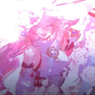🔮 Yae Miko Genshin Impact 애니메이션, 비디오 게임, 분홍 머리, 여우, 사쿠라, 원신 whatsapp sticker
