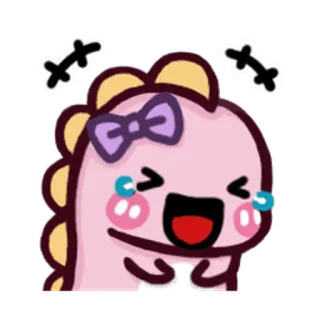 👍 dinosaurier, cartoon, süß, kawaii, rosa, schleife, fröhlich whatsapp sticker