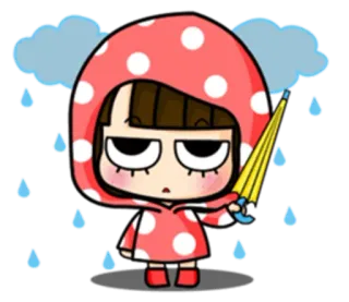 ☔ cartoon, rain, umbrella, girl, cute, clouds, raincoat whatsapp sticker