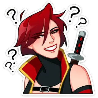 🤨 Anime, Miecz, Postać, Znak zapytania, Uśmiechnięty telegram sticker