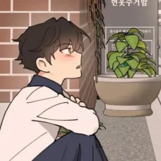 🐈‍⬛ 언둣숫거함 garçon, animé, plante, bâtiment whatsapp sticker