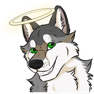 😇 lobo, ángel, halo, dibujos animados, animal, furry whatsapp sticker