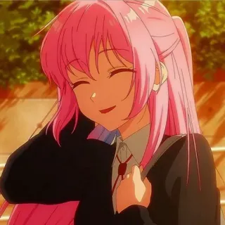 📎 Anime, Mädchen, Pinke Haare, Niedlich, Cartoon, Lächelnd, Schuluniform telegram sticker