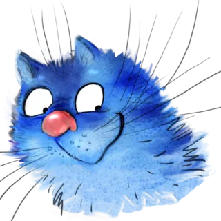 😋 gatto, blu, animale, acquerello, cartone animato telegram sticker