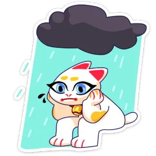 🌧 cat, rain, sad, cloud, sticker, manga whatsapp sticker