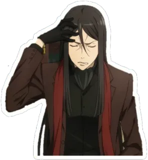 😒 anime, man, thinking, character, gloves, long hair, irritated whatsapp sticker