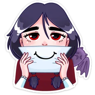 🙂 สาวอนิเมะ, ค้างคาว, ยิ้ม, การ์ตูน, ภาพประกอบ telegram sticker
