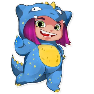 👍 dinosaure, dessin animé, fille, costume, mignon, sticker whatsapp sticker
