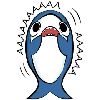 😰 AAAAAAA shark, cartoon, animal, blue, excited, screaming, meme, cute whatsapp sticker