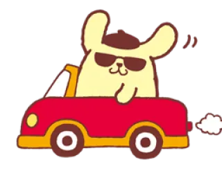 😎 dog, car, driving, cartoon, cool, sunglasses, pom pom purin, pompompurin telegram sticker