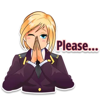 🙏 Please... Anime, Supplicante, Uniforme militare, Donna, Cartone animato whatsapp sticker