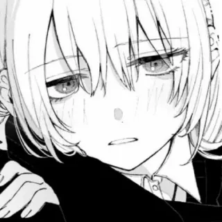 🤔 gadis anime, manga, sedih, monokrom, potret whatsapp sticker