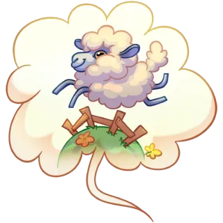 🐑 Schaf, Wolke, Zaun, Gras, Tier, Cartoon whatsapp sticker