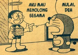 🆘 Nobita Nobi Doraemon AKU MAU MENOLONG SESAMA doraemon, nobita, manga, anime, cartoon, friendship, help whatsapp sticker