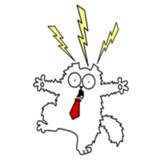 ⚡️ chocado, desenho animado, gato branco, gravata, relâmpago, assustado, surpreso, elétrico whatsapp sticker