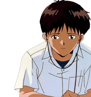 😣 Shinji Ikari Neon Genesis Evangelion Anime, Personnage, Triste, Étudiant, Écouteurs telegram sticker