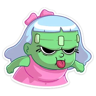 😛 Frankenstein's Monster dessin animé, autocollant, monstre, Frankenstein, langue, fille, Halloween telegram sticker