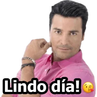 😊 Lindo día! Saudação, Espanhol, Homem, Camisa rosa, Lindo dia, Bom dia telegram sticker