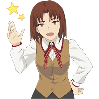 👋 animé, fille, étoiles, salut, cheveux bruns telegram sticker