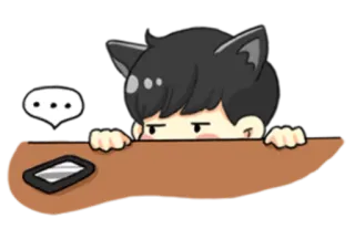 💬 кошачьи ушки, аниме, мультфильм, милый, стол, ленивый telegram sticker