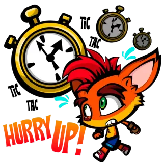 🏃 Crash Bandicoot HURRY UP! Crash Bandicoot, Jeu vidéo, Dessin animé, Horloge, Vite, Personnage de dessin animé whatsapp sticker