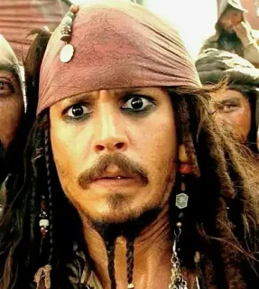 🤨 Jack Sparrow Pirates of the Caribbean pirata, capitano, passero, Johnny Depp, film telegram sticker
