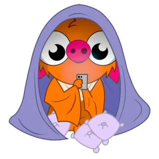 🙂 Мультфильм, Летучая мышь, Сон, Одеяло, Подушка, Милый whatsapp sticker
