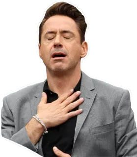 ☺️ Robert Downey Jr. actor, man, suit, hand on chest telegram sticker
