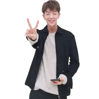 ✌️ man, portrait, casual, smiling, korean, peace sign telegram sticker