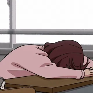 😭 อนิเมะ, เศร้า, เหนื่อย, ผู้หญิง, โรงเรียน, นอน telegram sticker