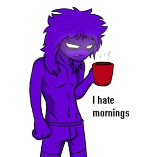 ☕️ I hate mornings ochtend, koffie, slaperig, paars, cartoon telegram sticker