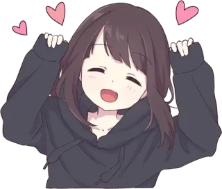 😁 Аниме, Милый, Девушка, Сердечки, Счастливый, Мультфильм, Кавайный telegram sticker