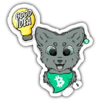 🐱 GOOD IDEA anjing, bitcoin, cryptocurrency, bohlam, ide, mata uang digital, kartun whatsapp sticker