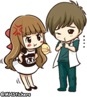 😤 lindo, pareja, dibujos animados, amor, chibi, romance whatsapp sticker