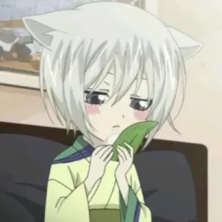 🤍 Tomoe Kamisama Kiss アニメ, キャラクター, かわいい, 悲しい, ちび, 葉, ケモミミ, キツネ whatsapp sticker