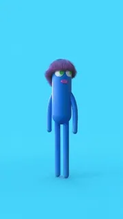 💃 personaggio blu, capelli viola, cartone animato, carino, animazione, stravagante telegram sticker