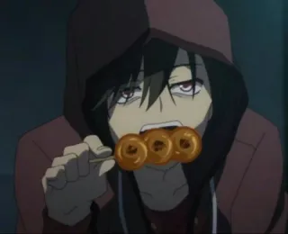 🥀 anime, hoodie, character, food, dango, eating telegram sticker