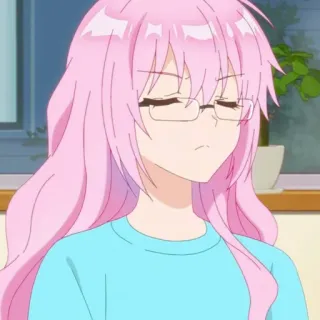 🍧 Anime, Mädchen, rosa Haare, Brille, süß, Cartoon telegram sticker