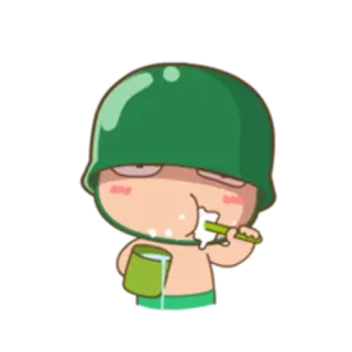 🛁 soldier, military, cartoon, helmet, toothbrush, cleaning, cute whatsapp sticker