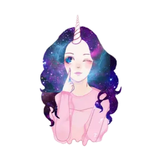 🦄 unicorn, galaxy, girl, fantasy, cute, sticker, art telegram sticker