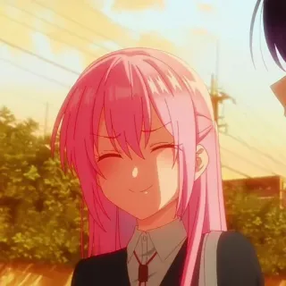 🐻 Anime, Mädchen, pinke Haare, Lächeln, Cartoon telegram sticker