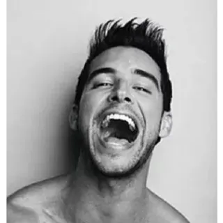 😂 hombre, retrato, riendo, primer plano, emocional, blanco y negro telegram sticker