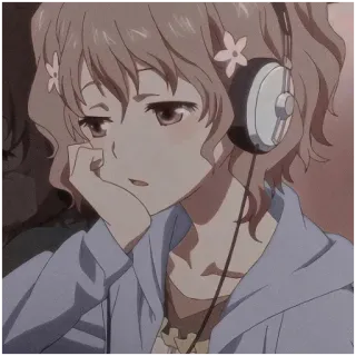 🙁 Anime, Cô gái, Tai nghe, Nhân vật, Phim hoạt hình, Chân dung telegram sticker