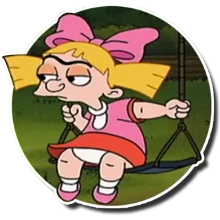 😒 Helga Pataki Hey Arnold! dessin animé, fille, agacée, balançoire, enfant telegram sticker