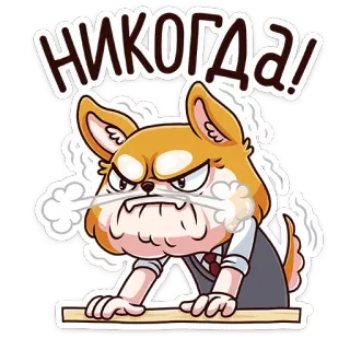 😡 НИКОГДА! marah, anjing, kartun, stres, frustrasi, meja, uap whatsapp sticker