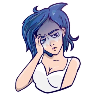 😨 サメ, 女の子, 青髪, アニメ, 漫画, 不機嫌, ステッカー telegram sticker