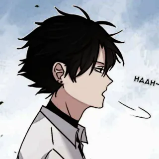 🎶 HAAH~ Ragazzo anime, Capelli neri, Espressione, Profilo laterale, Manga, Haah telegram sticker