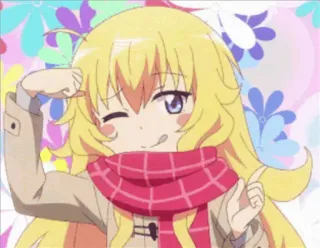 😜 anime, cartoon, cute, girl, scarf, wink, kawaii telegram sticker
