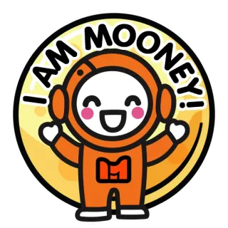 😄 Mooney I AM MOONEY! 宇宙飛行士, キャラクター, 月, 宇宙, かわいい, オレンジ telegram sticker